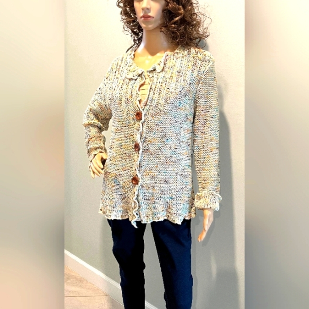 Maxazria Marled Multicolor Ruffled V Neck Cardigan in XL New With Tags!